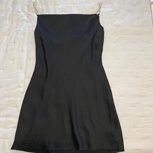 garage krystal satin cowl slip dress in black